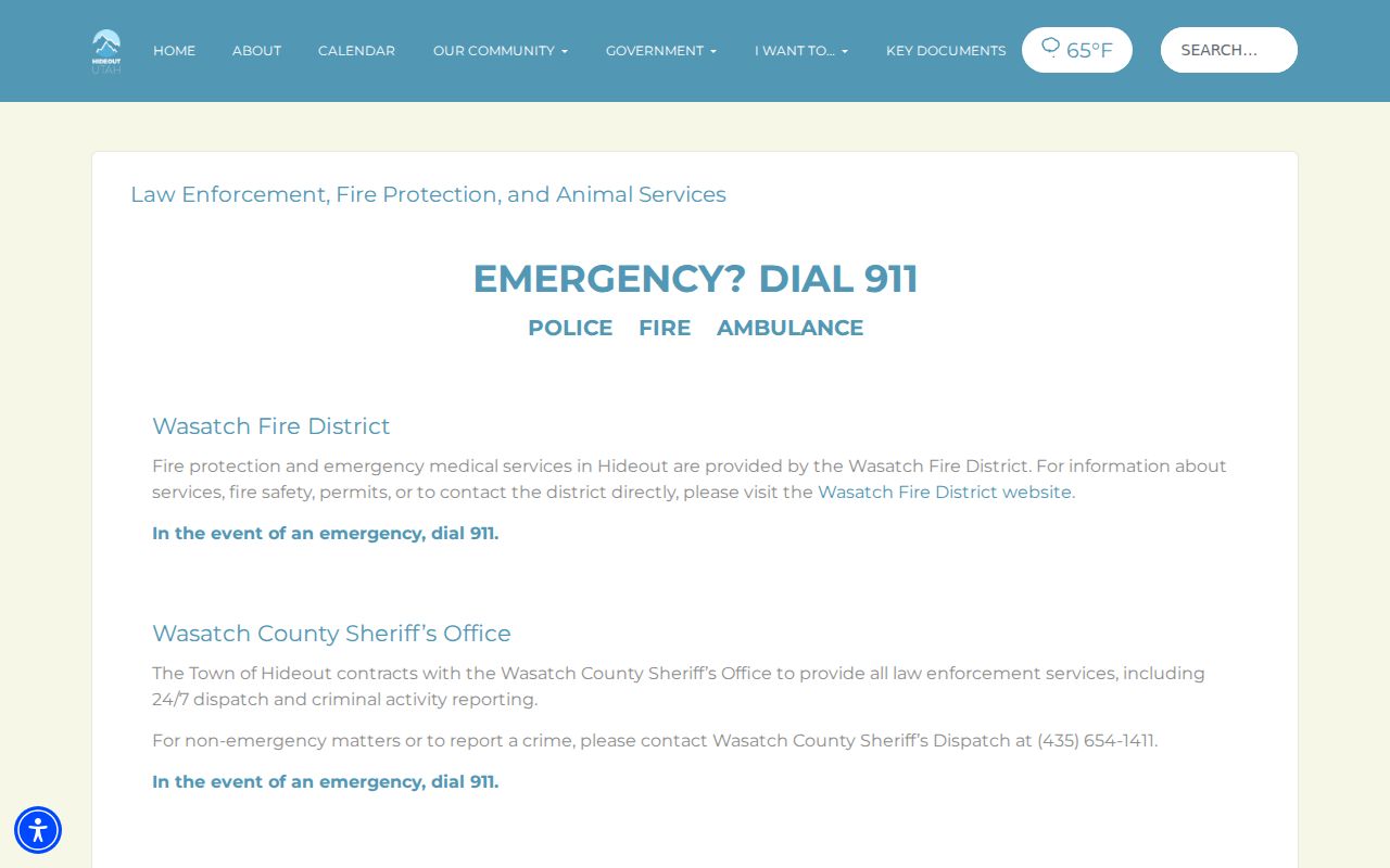 Hideout public safety and WCSO service information for Hideout warrant records