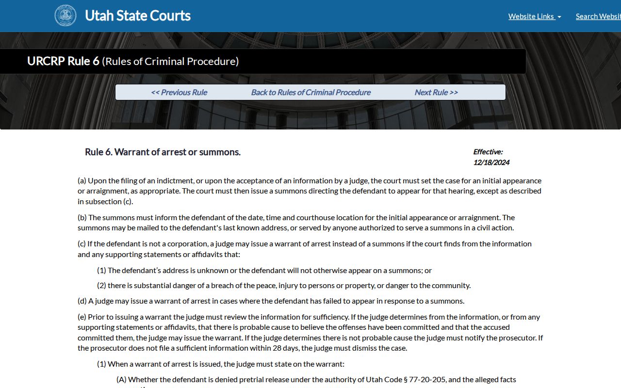 Utah Rule 6 arrest warrant procedure for Wasatch County court records