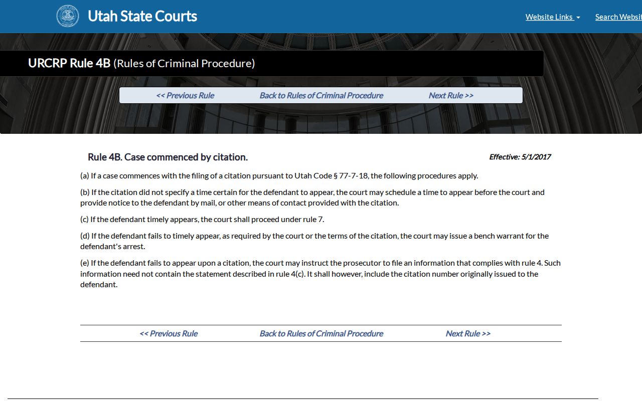 Utah Rule 4B citation and bench warrant procedure for Wasatch County records