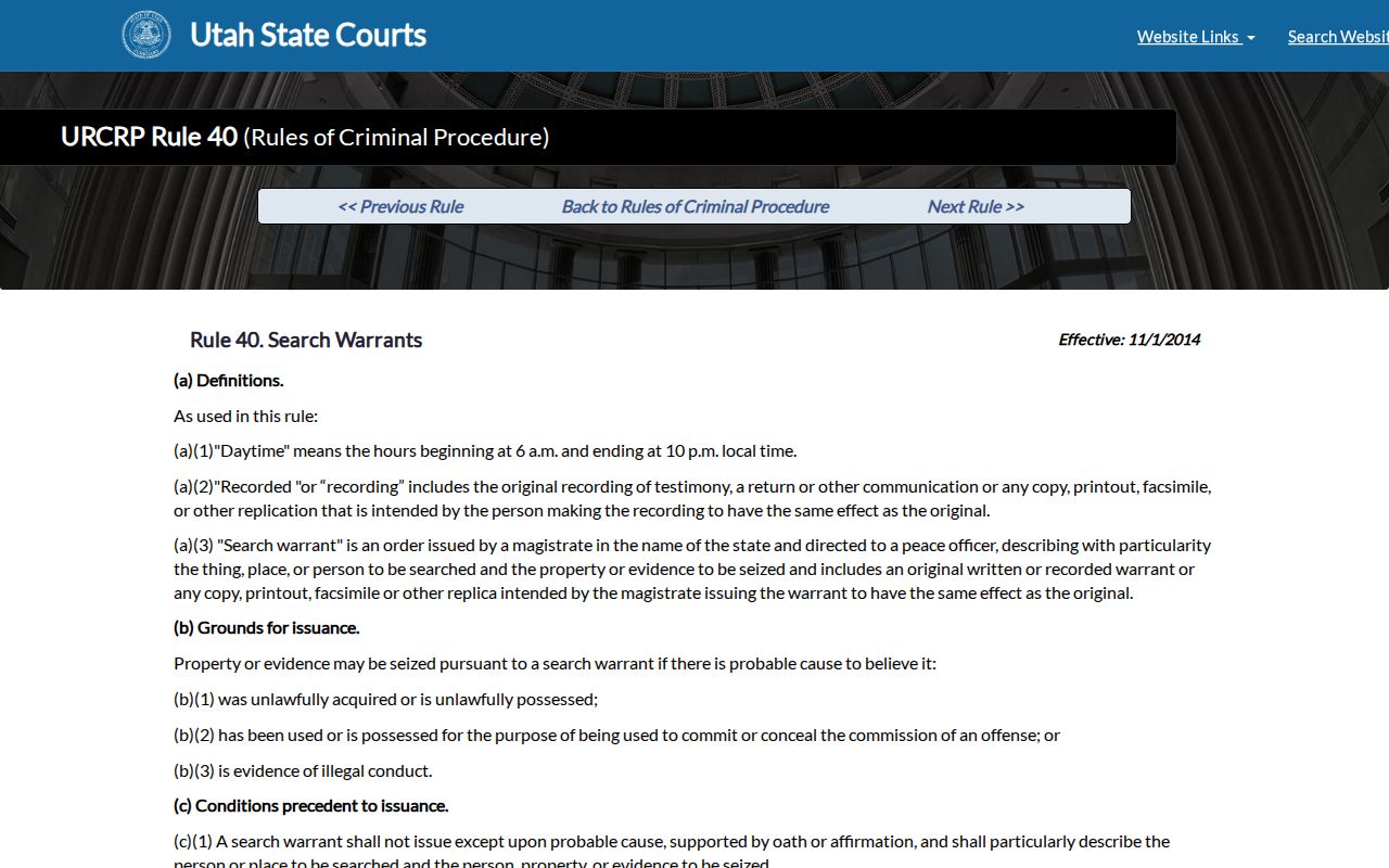 Utah Rule 40 reference for Wasatch County warrant record access